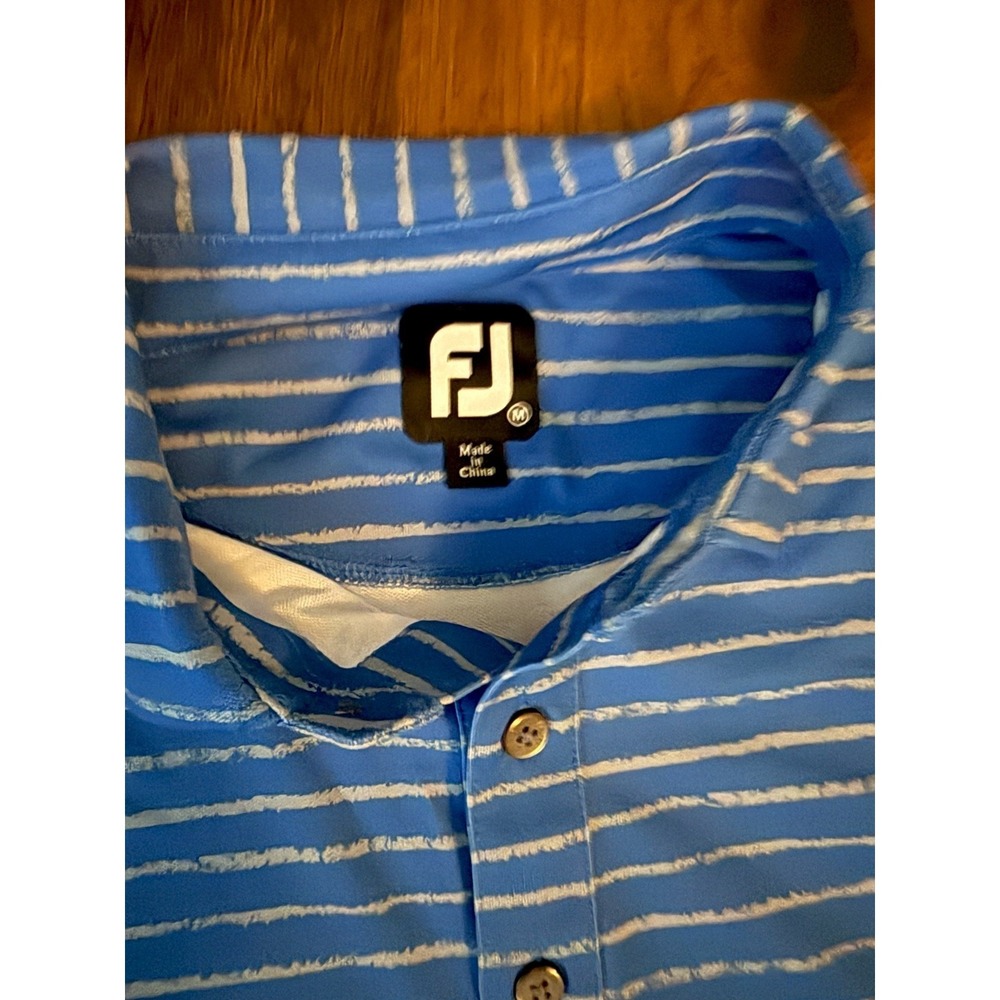 FootJoy FJ Golf Polo Shirt Blue Striped Short Sleeve Men's M - Picture 3 of 4